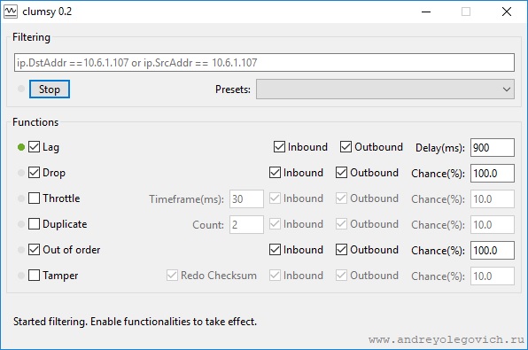 clumsy 0.2 Заблокировать определённый IP