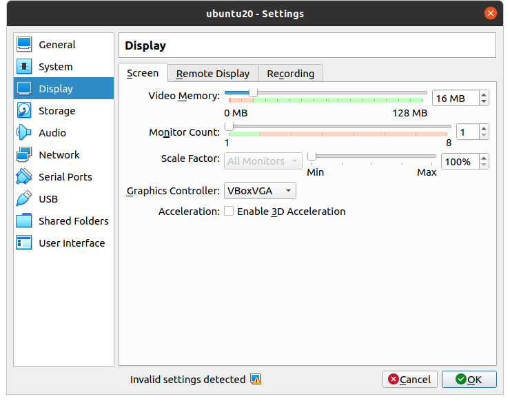 Display Screen размер vram VirtualBox изображение с сайта www.devhops.site