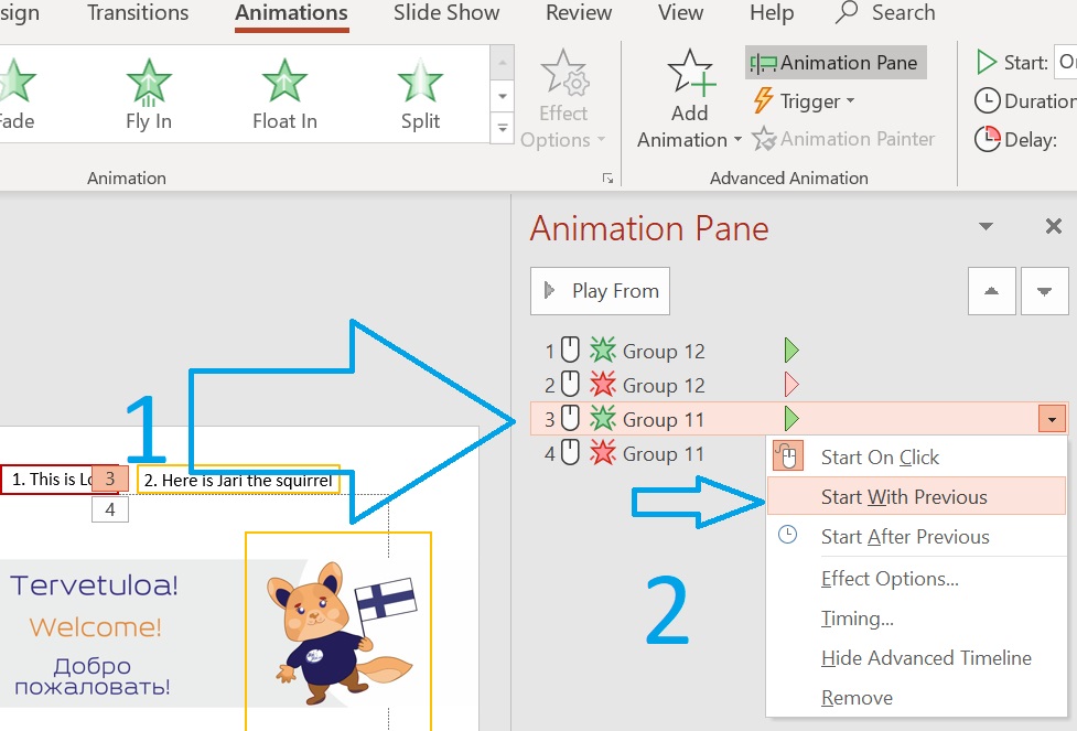 Start the next animation with the previous effect